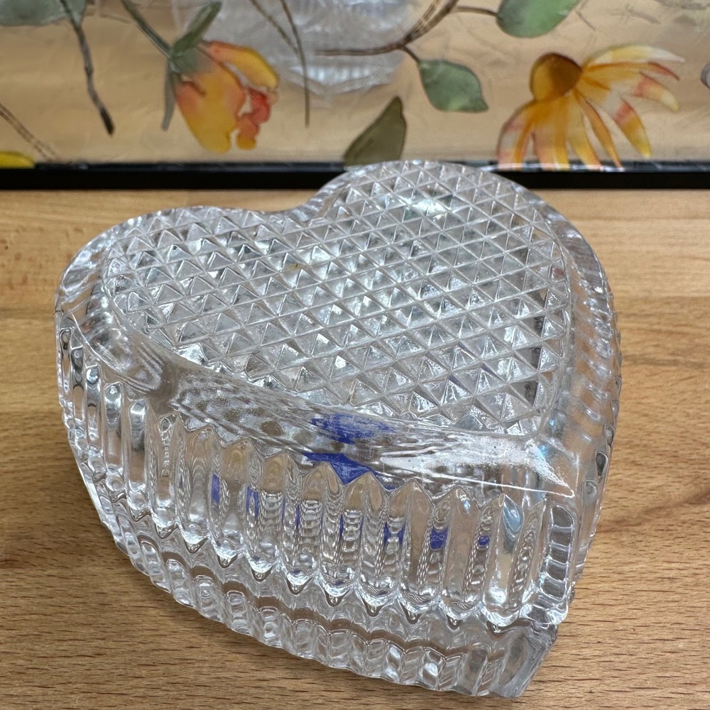 Studio Nova Heart Crystal Glass Trinket Box Clear Japan Diamond Cut Vintage